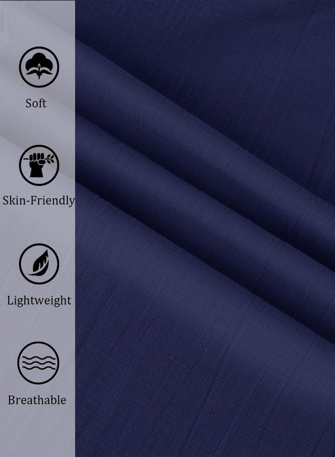 PASLTER Mens Casual Linen Pants Loose Fit Straight-Legs Elastic Drawstring Waist Summer Beach Yoga Long Pants A-Navy Blue - Image 5